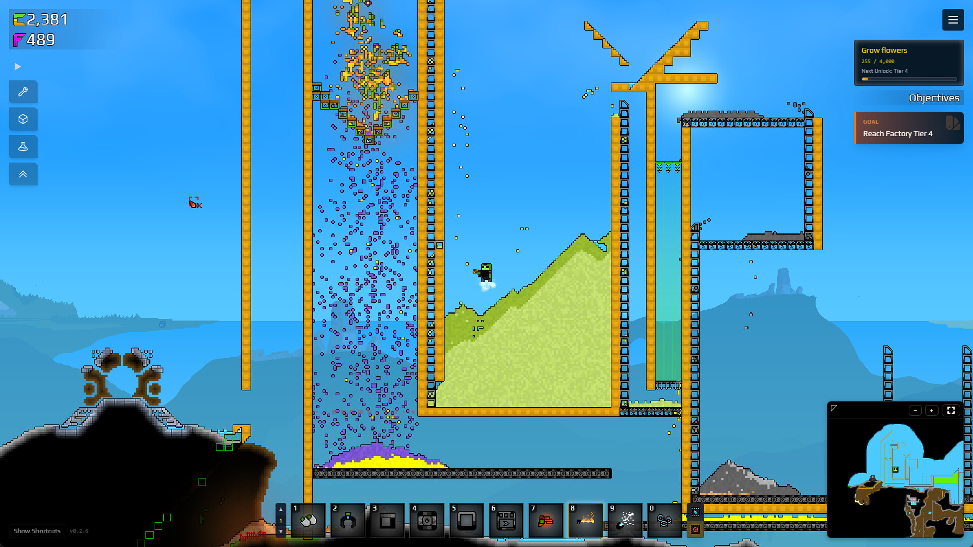 Thousands of simulated pixels falling, sorting, and piling in real time.